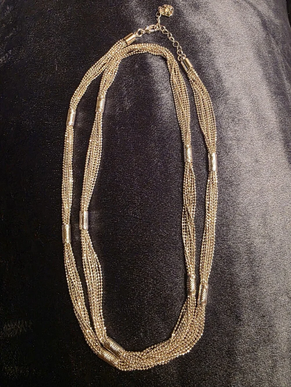 Monet Liquid Silver Multi Strand Mesh Chain Waterfall Statement Necklace Layered